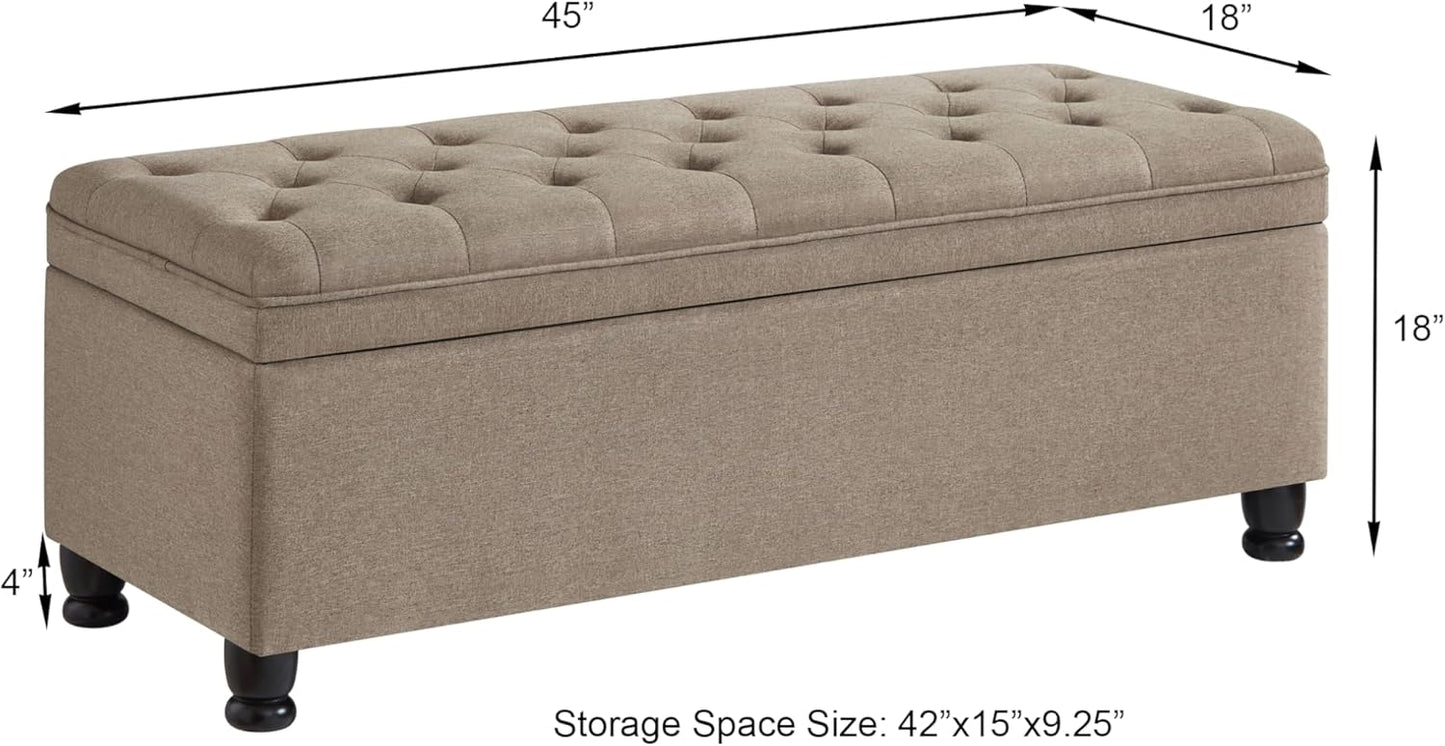 NicBex Storage Bench Modern Bed Bench with Linen Fabric Upholstered Tufted Button Bench with Wooden Legs End of Bed Bench with Soft Seat for Bedroom, Living Room, Linen