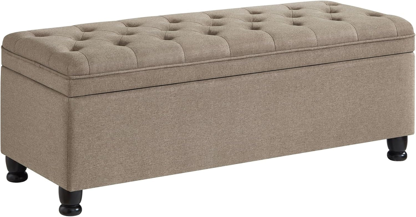 NicBex Storage Bench Modern Bed Bench with Linen Fabric Upholstered Tufted Button Bench with Wooden Legs End of Bed Bench with Soft Seat for Bedroom, Living Room, Linen