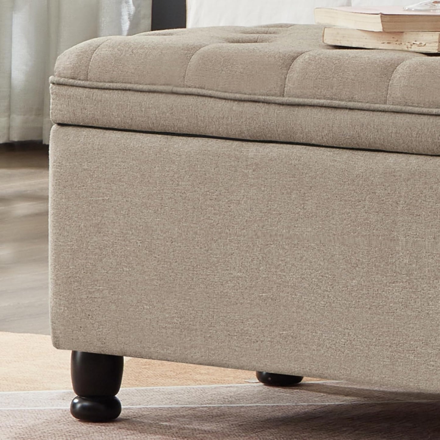 NicBex Storage Bench Modern Bed Bench with Linen Fabric Upholstered Tufted Button Bench with Wooden Legs End of Bed Bench with Soft Seat for Bedroom, Living Room, Linen