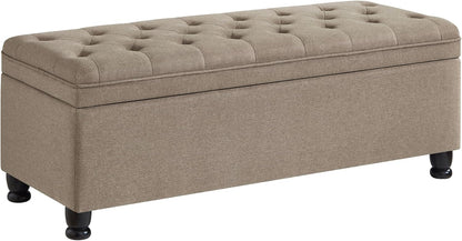 NicBex Storage Bench Modern Bed Bench with Linen Fabric Upholstered Tufted Button Bench with Wooden Legs End of Bed Bench with Soft Seat for Bedroom, Living Room, Linen