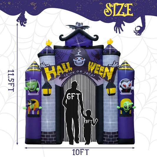 Halloween Inflatables 2023 Castle 11.5FT with Door LED Lights Haunted House Archway for Halloween Decorations Outdoor Blow up Yard Outside Halloween Decorations Garden Party Decor