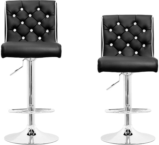 Best Master Furniture Tufted Vinyl with Faux Crystals Adjustable Swivel Bar Stool Set of 2, Black