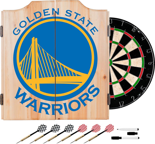Trademark Gameroom NBA7010-GSW2 NBA Dart Cabinet Set with Darts & Board - Fade - Golden State Warriors